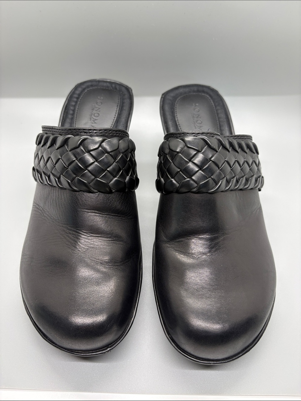 Sonoma Black Braided Leather Slide Mules - Women